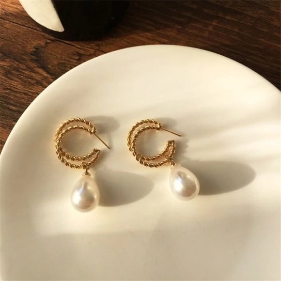 INS Style New Restore Simple Metal Hollow Pearl Earrings - Picture 4 of 6